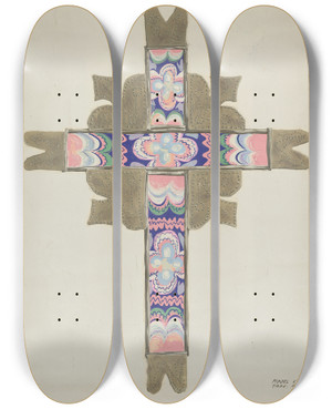 Triptych art skateboard deck of Majel G Claflin Cross_1 by Majel G Claflin (1893-1941)