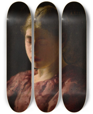Triptych art skateboard deck of Albert Von Keller Melancholy by Albert Von Keller (1844-1920)