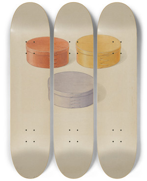 Triptych art skateboard deck of Alfred H Smith Oval Boxes by Alfred H Smith