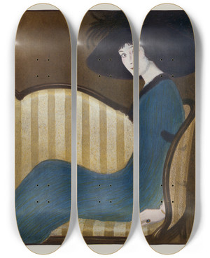 Triptych art skateboard deck of William Ely Hill Why Worry About Mona Lisa by William Ely Hill (1887-1962)