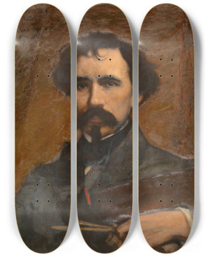 Triptych art skateboard deck of Charles Verlat The Painter Joseph Lies by Charles Verlat (1824-1890)