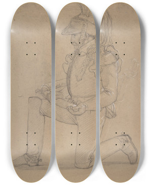 Triptych art skateboard deck of Pierrenarcisse Gurin Kneeling Cuirassier by Pierre-Narcisse Gurin (1774-1833)