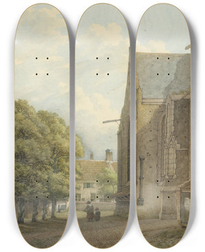 Triptych art skateboard deck of Danil Kerkhoff De Kerk Te Rhenen by Daniel Kerkhoff (1766-1821)