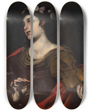 Triptych art skateboard deck of Andrea Vaccaro Saint Cecilia by Andrea Vaccaro (1604-1670)