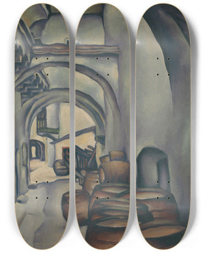 Triptych art skateboard deck of Kontantn Bauer Koick Dvor_1 by Konstantin Bauer (1893-1928)