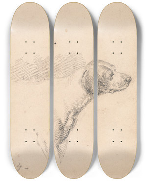 Triptych art skateboard deck of George Morland Study Of A Hound Head And Shoulders Facing Right by George Morland (1763-1804)