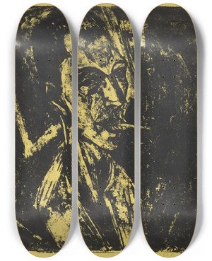 Triptych art skateboard deck of Ernst Ludwig Kirchner Selbstbildnis Mit Zigarette by Ernst Ludwig Kirchner (1880-1938)
