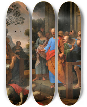 Triptych art skateboard deck of Jean Hlart Le Chtiment Dananie by Jean Helart (1618-1685)
