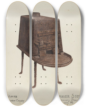 Triptych art skateboard deck of Joseph Glover Shaker Stove by Joseph Glover