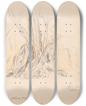Triptych art skateboard deck of John Linnell Old Olive Tree by John Linnell (1792-1882)