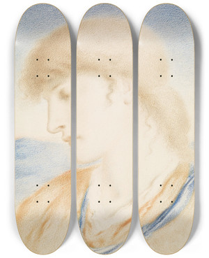 Triptych art skateboard deck of Simeon Solomon Study Of A Head by Simeon Solomon (1840-1905)