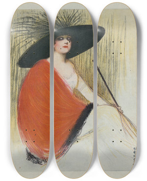 Triptych art skateboard deck of William Ely Hill Hand Painted by William Ely Hill (1887-1962)