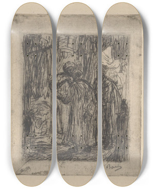 Triptych art skateboard deck of Marius Bauer Ottomaanse Kooplieden by Marius Bauer (1867-1932)