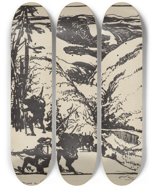 Triptych art skateboard deck of Auguste Louis Lepre Dans Les Vosges_3 by Auguste Louis Lepere (1849-1918)