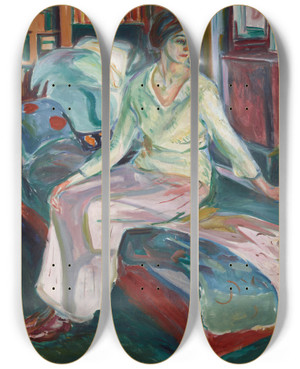 Triptych art skateboard deck of Edvard Munch Seated Model On The Couch by Edvard Munch (1863-1944)