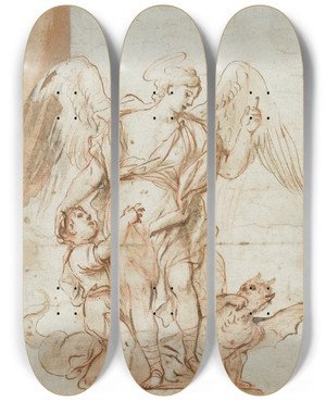 Triptych art skateboard deck of Luca Giordano Study For A Sculpture by Luca Giordano (1634-1705)