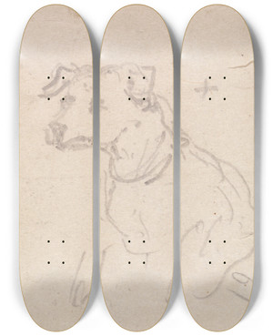 Triptych art skateboard deck of George Chinnery A Dog by George Chinnery (1774-1852)