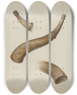 Triptych art skateboard deck of Stanley Mazur Hunting Horn by Stanley Mazur