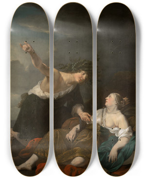 Triptych art skateboard deck of Jacob Van Loo Bacchus Andariadne_1 by Jacob Van Loo (1614-1670)