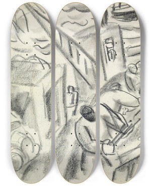 Triptych art skateboard deck of Leo Gestel De Visvangst Op Zee by Leo Gestel (1881-1941)