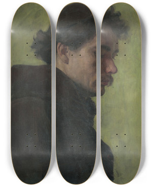 Triptych art skateboard deck of Jozef Hanula Podobize Mncha by Jozef Hanula (1863-1944)