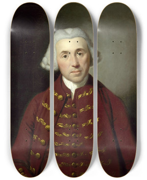 Triptych art skateboard deck of Tilly Kettle Portrait Of A Man by Tilly Kettle (1735-1786)
