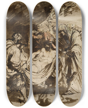 Triptych art skateboard deck of Anthony Van Dyck The Entombment by Anthony Van Dyck (1599-1641)