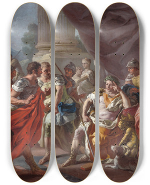 Triptych art skateboard deck of Francesco De Mura Alexander Condemning False Praise by Francesco de Mura (1696-1782)