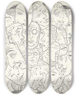 Triptych art skateboard deck of Leo Gestel Blad Met Hoofden by Leo Gestel (1881-1941)