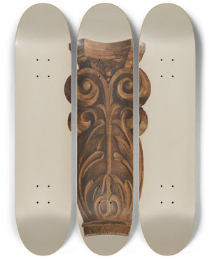 Triptych art skateboard deck of Thomas Dooley Leaf And Scroll by Thomas Dooley