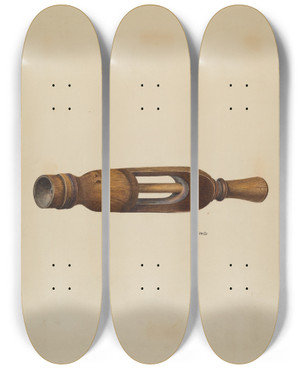 Triptych art skateboard deck of Ray Price Hand Bottle Corker by Ray Price (20-)