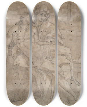 Triptych art skateboard deck of Circle Of Bartolomeo Neroni Il Riccio Piet by Circle of Bartolomeo Neroni (Il Riccio) (1505-1571)