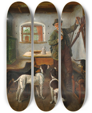 Triptych art skateboard deck of Adolf Eberle Off To The Hunt_1 by Adolf Eberle (1843-1914)