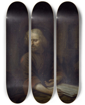 Triptych art skateboard deck of Arnold Houbraken St Jerome by Arnold Houbraken (1660-1719)