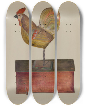 Triptych art skateboard deck of Chris Makrenos Crowing Cock by Chris Makrenos (20-)