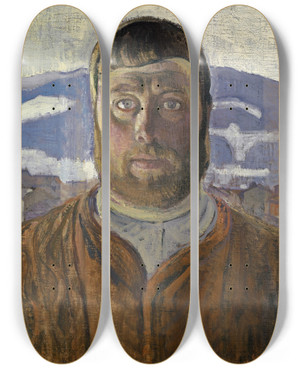 Triptych art skateboard deck of Edouard Vallet Selfportrait by Edouard Vallet (1876-1929)