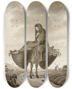 Triptych art skateboard deck of Otto Howen Vrouw Op Pakezel by Otto Howen (1774-1848)