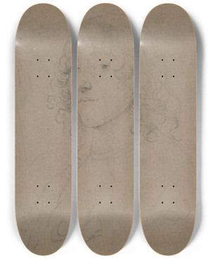 Triptych art skateboard deck of Anthony Van Dyck Portrait Study by Anthony Van Dyck (1599-1641)