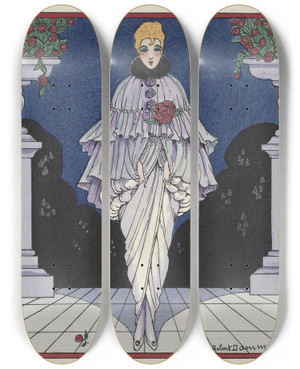 Triptych art skateboard deck of H Robert Dammy Elle Sappelle Manon Cape Du Soir De Doucet by H Robert Dammy (1890)