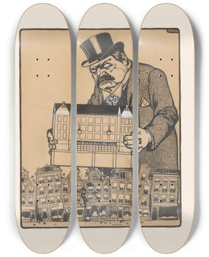 Triptych art skateboard deck of Albert Hahn De Schnabel by Albert Hahn (1877-1918)