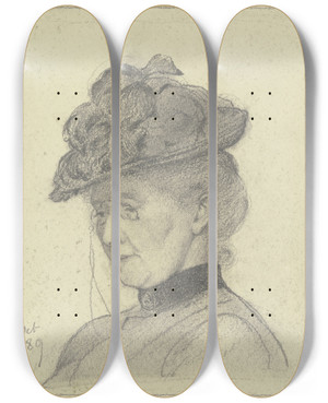 Triptych art skateboard deck of Otto Scholderer Bildnis Luise Scholderer Mit Hut by Otto Scholderer (1834-1902)