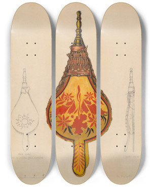 Triptych art skateboard deck of Grace Halpin Fireside Bellows by Grace Halpin