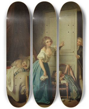 Triptych art skateboard deck of Louis Lopold Boilly Lindiscret by Louis Leopold Boilly (1761-1845)