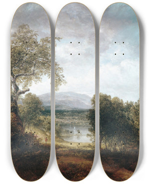 Triptych art skateboard deck of Thomas Doughty A River Glimpse by Thomas Doughty (1793-1856)