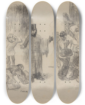 Triptych art skateboard deck of James Ensor De Pakjesdragers by James Ensor (1860-1949)