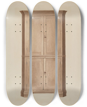 Triptych art skateboard deck of Gladys M Guillaudeu Triangular Corner Safe by Gladys M Guillaudeu