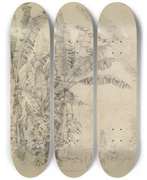 Triptych art skateboard deck of Ferdinand Keller Im Urwald Palmengewchse by Ferdinand Keller (1842-1922)