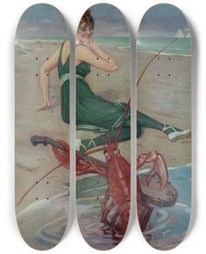 Triptych art skateboard deck of Brynolf Wennerberg The Serenade by Brynolf Wennerberg (1866-1950)