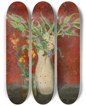 Triptych art skateboard deck of Max Beckmann Sumpfblumen by Max Beckmann (1884-1950)