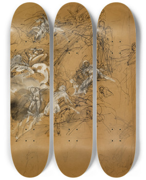 Triptych art skateboard deck of Lucolivier Merson Tude De Figures Volantes_2 by Luc-Olivier Merson (1846-1920)